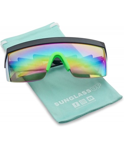 Goggle 80's Neon Semi Rimless Style Retro Rainbow Mirrored Transparent Lens ZigZag Sunglasses - C018DASIW3H $21.71