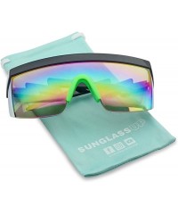 Goggle 80's Neon Semi Rimless Style Retro Rainbow Mirrored Transparent Lens ZigZag Sunglasses - C018DASIW3H $21.71