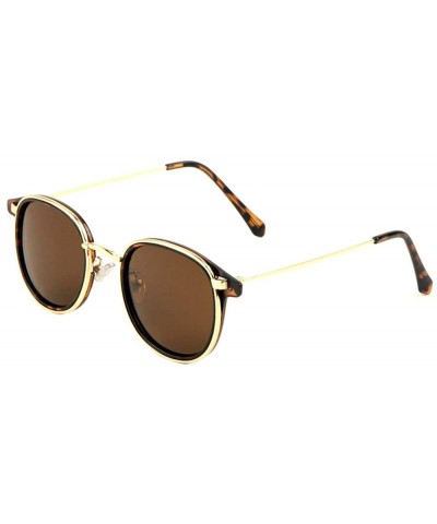 Round Round Retro Sunglasses Double Plastic Metal Frame Sunglasses - Brown Demi - CL197R4SM82 $27.24