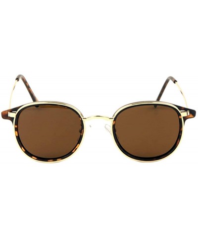 Round Round Retro Sunglasses Double Plastic Metal Frame Sunglasses - Brown Demi - CL197R4SM82 $27.24