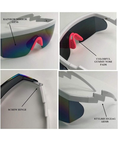 Goggle 80's Neon Semi Rimless Style Retro Rainbow Mirrored Transparent Lens ZigZag Sunglasses - C018DASIW3H $12.03