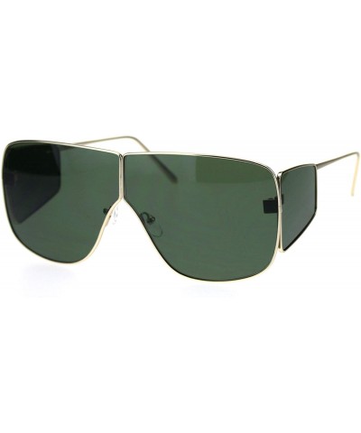Rectangular Metal Rim Retro Shield Racer Side Visor Ironic Sunglasses - Gold Green - CT18SK38O3M $30.25