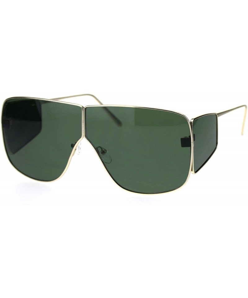 Rectangular Metal Rim Retro Shield Racer Side Visor Ironic Sunglasses - Gold Green - CT18SK38O3M $25.88