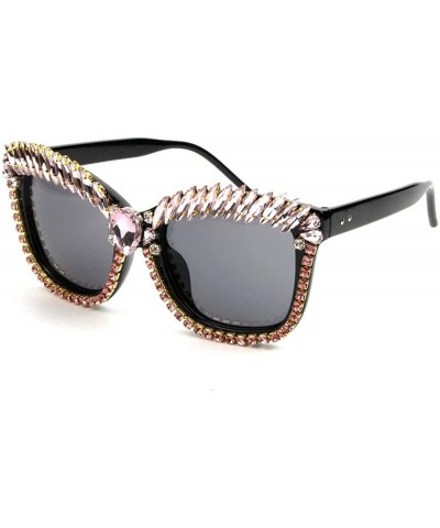 Square designer crystal sunglasses rhinestone fashion - Pink - CV18TKRXNR6 $29.27