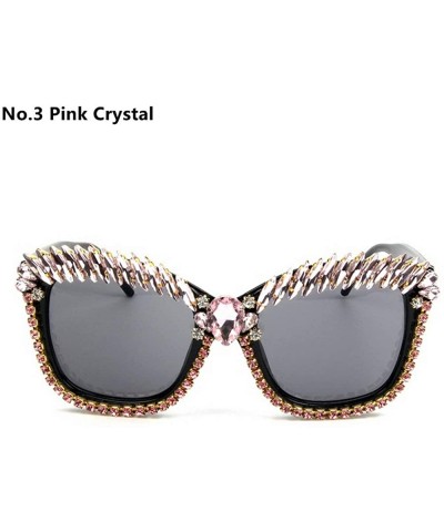 Square designer crystal sunglasses rhinestone fashion - Pink - CV18TKRXNR6 $19.38