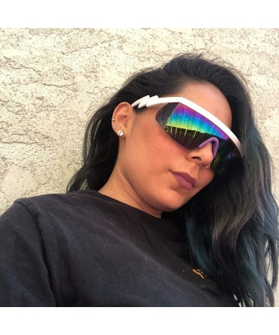 Goggle 80's Neon Semi Rimless Style Retro Rainbow Mirrored Transparent Lens ZigZag Sunglasses - C018DASIW3H $12.03