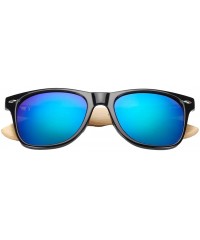 Wayfarer Unisex Wooden Bamboo Sunglasses Temples Classic Retro Designer 60mm - Black/Blue - CD12EMXXH39 $9.85