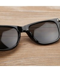 Wayfarer Unisex Wooden Bamboo Sunglasses Temples Classic Retro Designer 60mm - Black/Blue - CD12EMXXH39 $9.85