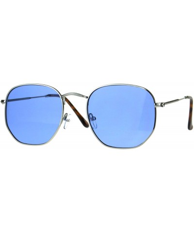 Rectangular Mens Pimp Color Octagonal Rectangular Metal Rim Sunglasses - Silver Blue - CO187AZ8TGH $8.47