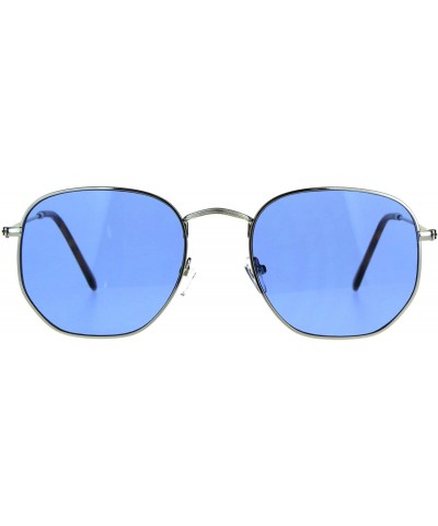 Rectangular Mens Pimp Color Octagonal Rectangular Metal Rim Sunglasses - Silver Blue - CO187AZ8TGH $8.47