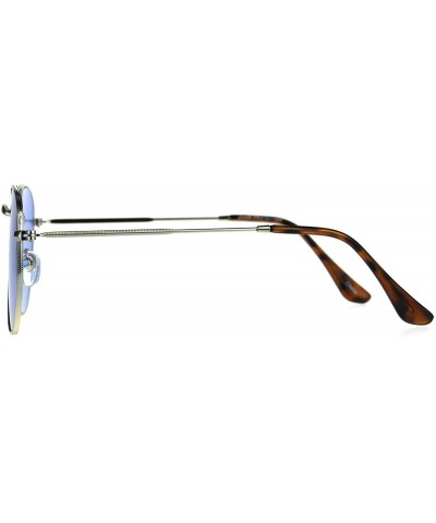 Rectangular Mens Pimp Color Octagonal Rectangular Metal Rim Sunglasses - Silver Blue - CO187AZ8TGH $8.47