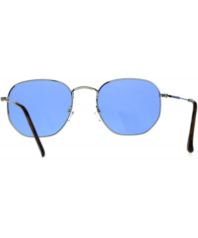 Rectangular Mens Pimp Color Octagonal Rectangular Metal Rim Sunglasses - Silver Blue - CO187AZ8TGH $8.47