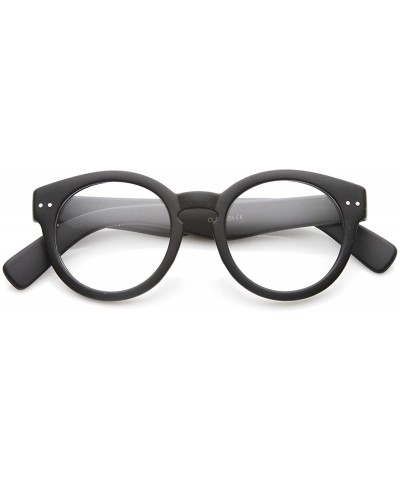 Round Large Round Horn Rimmed Riveted Clear Fashion Glasses - Matte-black Clear - CL11W0DAQEV $11.42