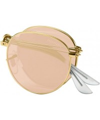 Round Polarized Sunglasses Folding Browline Chaofanjiancai - Coffee02 - CL18WGO30G7 $19.85