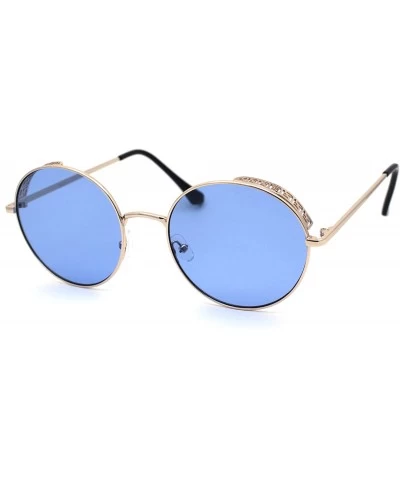 Round Unisex Victorian Side Visor Round Circle Lens Hippie Sunglasses - Gold Blue - CC194USKCLX $11.80