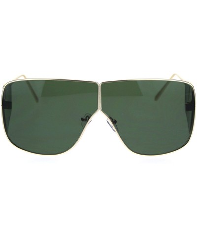 Rectangular Metal Rim Retro Shield Racer Side Visor Ironic Sunglasses - Gold Green - CT18SK38O3M $25.88