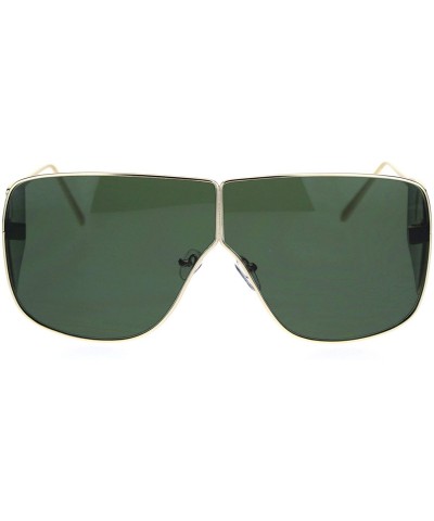 Rectangular Metal Rim Retro Shield Racer Side Visor Ironic Sunglasses - Gold Green - CT18SK38O3M $15.80