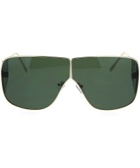 Rectangular Metal Rim Retro Shield Racer Side Visor Ironic Sunglasses - Gold Green - CT18SK38O3M $25.88