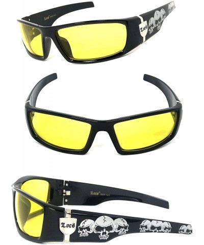 Wrap Men Dark Lens Gangster Black OG Sunglasses Biker Skull Pattern ON The ARMS - Black - C712155Y2MH $22.35