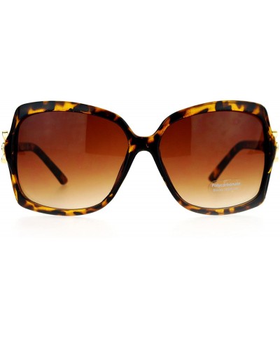 Square Womens Square Frame Sunglasses Classic Design Floral Accent Side UV 400 - Tortoise - CH188LL77UK $9.40