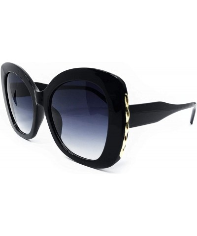 Butterfly 8218 Premium Oversize XXL Women Brand Designer Square Bold Style Thick Frame Candy Fashion Sunglasses - Black - CS1...