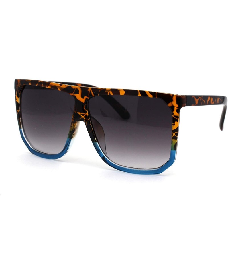 Square Womens Oversize Flat Top Retro Boyfriend Mobster Sunglasses - Tortoise Blue Smoke - CC195KL55TX $12.27
