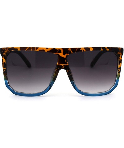 Square Womens Oversize Flat Top Retro Boyfriend Mobster Sunglasses - Tortoise Blue Smoke - CC195KL55TX $12.27