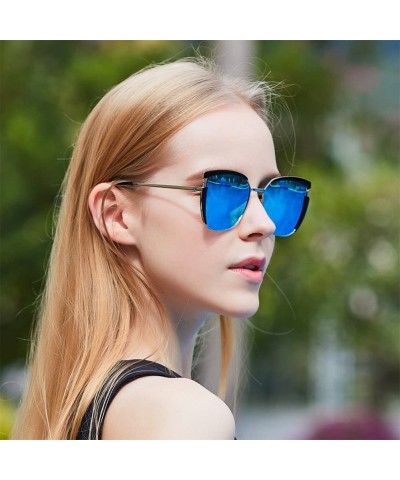 Oversized Women Sunglasses Polarized Cat Eye Oversized Sunglasses For Women - Ice Blue - CG18DTNGKUA $20.19