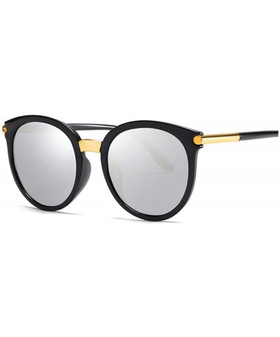 Cat Eye Cat Eye Sunglasses Women Fashion Cheap Mirror Lens Cateye Black White Sun Glasses Shades - Silver - CM197Y6Y6AM $49.16