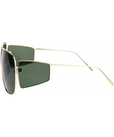 Rectangular Metal Rim Retro Shield Racer Side Visor Ironic Sunglasses - Gold Green - CT18SK38O3M $25.88