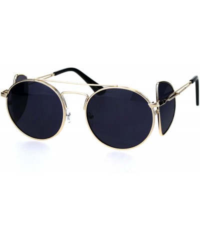 Round Mens Pimp Side Visor Round Circle Color Lens Metal Rim Sunglasses - Gold Black - CP18H9RYXDU $26.07