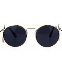 Round Mens Pimp Side Visor Round Circle Color Lens Metal Rim Sunglasses - Gold Black - CP18H9RYXDU $10.43