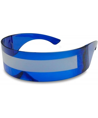 Goggle One Piece Futuristic Wrap Around Novelty Cyclops Robocop Sunglasses (Blue Frame - Silver Mirrored) - C018DUZ4A8I $23.94