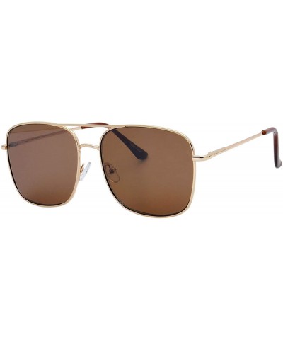 Square Retro Fashion Boxed Frame Aviator Sunglasses - Brown - CZ18U85EUK6 $18.06
