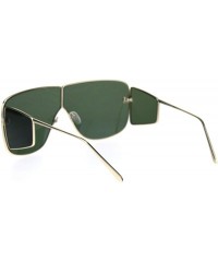 Rectangular Metal Rim Retro Shield Racer Side Visor Ironic Sunglasses - Gold Green - CT18SK38O3M $15.80