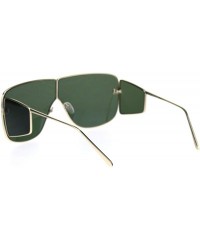 Rectangular Metal Rim Retro Shield Racer Side Visor Ironic Sunglasses - Gold Green - CT18SK38O3M $25.88