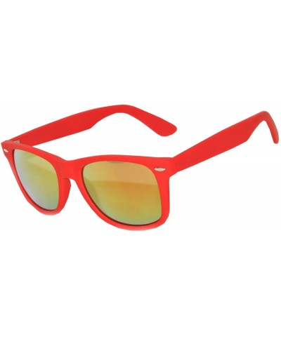 Wayfarer 1 Pair Mirrored Reflective Colored Lens Sunglasses Matte Frame Horn Rimmed Style - 1_red_mirr - CD12O3ID428 $17.23