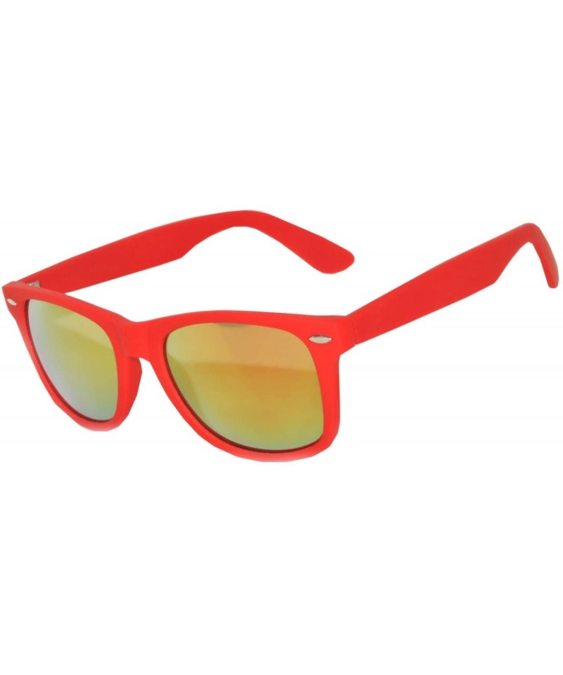 Wayfarer 1 Pair Mirrored Reflective Colored Lens Sunglasses Matte Frame Horn Rimmed Style - 1_red_mirr - CD12O3ID428 $11.56