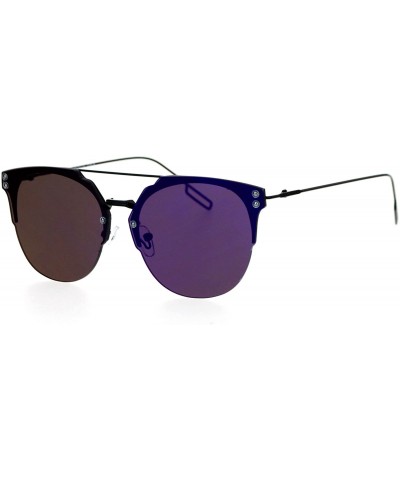 Rimless Mirrored Mirror Hipster Rimless Horn Rim Sunglasses - Black Purple - C212DST681B $12.81