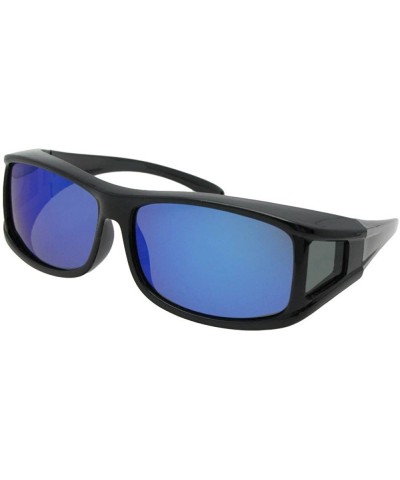 Wrap Polarized Fit Over Sunglasses Worn Over Prescription Glasses F11 - Black Frame-blue Mirrored Gray Lenses - C6189K282RM $...