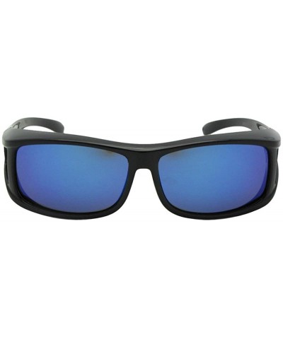 Wrap Polarized Fit Over Sunglasses Worn Over Prescription Glasses F11 - Black Frame-blue Mirrored Gray Lenses - C6189K282RM $...