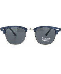 Rectangular Mens Wood Grain Half Horn Rim Hipster Rectangular Retro Sunglasses - Blue Silver Black - C218OWZ0XAE $22.49