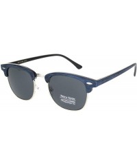 Rectangular Mens Wood Grain Half Horn Rim Hipster Rectangular Retro Sunglasses - Blue Silver Black - C218OWZ0XAE $9.12