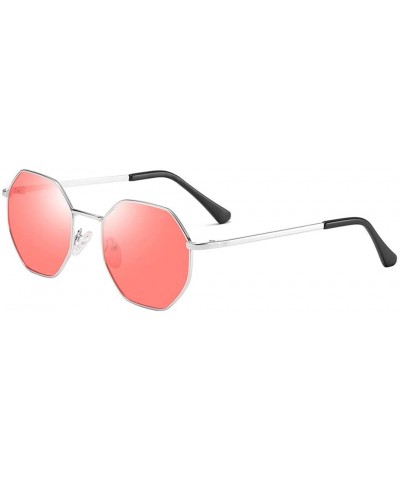 Aviator Glasses Round Frame Sunglasses for Men Women Fashion Large Metal Aviator Mirror UV400 Lens - Pink - CK18RI2H4ZC $33.38