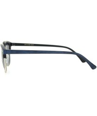Rectangular Mens Wood Grain Half Horn Rim Hipster Rectangular Retro Sunglasses - Blue Silver Black - C218OWZ0XAE $22.49