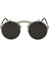 Round Retro Flip-Up Round Goggles Seampunk Sunglasses - Silver/Black - CM18C3XEYT7 $13.12