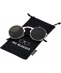 Round Retro Flip-Up Round Goggles Seampunk Sunglasses - Silver/Black - CM18C3XEYT7 $13.12