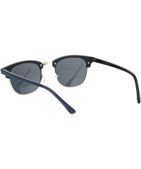 Rectangular Mens Wood Grain Half Horn Rim Hipster Rectangular Retro Sunglasses - Blue Silver Black - C218OWZ0XAE $23.10