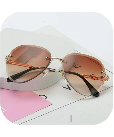 Square RimlSunglasses Women Design Sun Glasses Metal Farme Gradient Shades Cutting Lens Ladies Goggles UV400 BOX - Brown - C1...