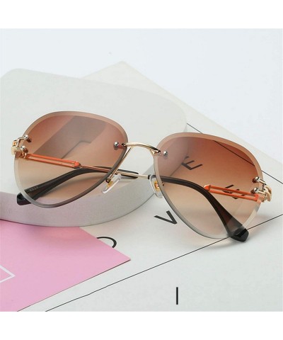 Square RimlSunglasses Women Design Sun Glasses Metal Farme Gradient Shades Cutting Lens Ladies Goggles UV400 BOX - Brown - C1...